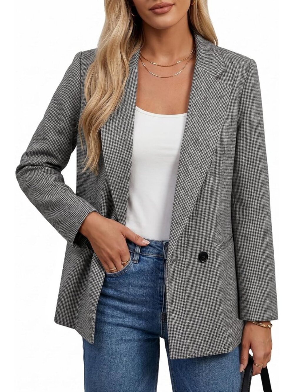 Chic Women's Tweed Blazer Jacket | Plaid Business Casual | Soft Fall Fashion